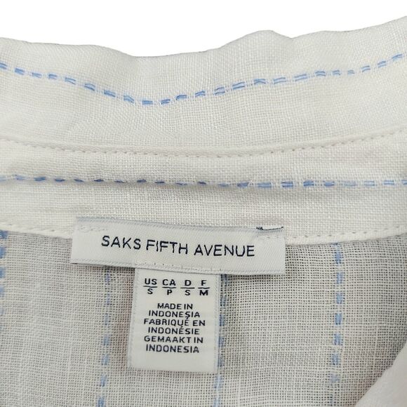 Saks Fifth Avenue Top Womens Small White Linen Pinstripe V-Neck Long Sleeve - Picture 11 of 12